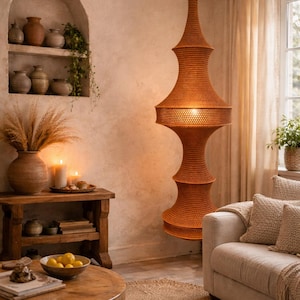 Handmade Crochet Pendant Lamp, Natural Woven Boho Lighting  Hamimi