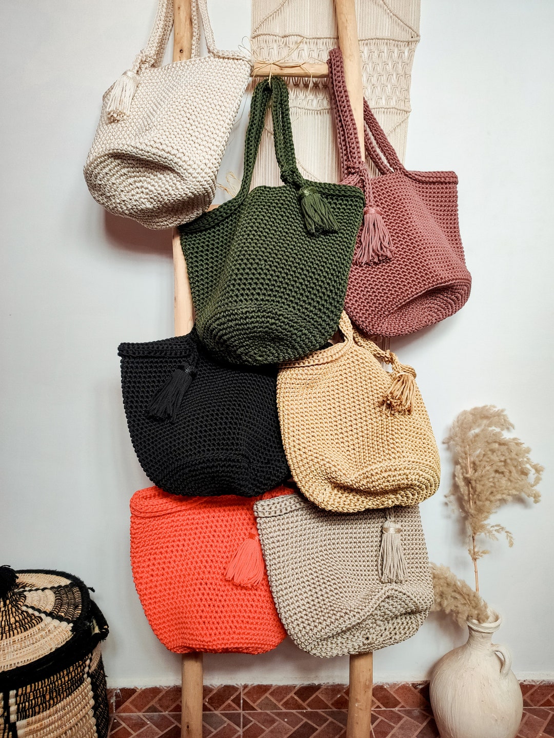 【Raucohouse】Roti crochet net shoulder bag Crochet Raffia Tote Bag, Straw Shoulder Bag, French Market