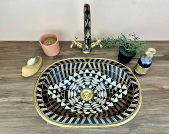 Handmade Unlacquered Brass & Resin Sink: Moroccan Bathroom Decor