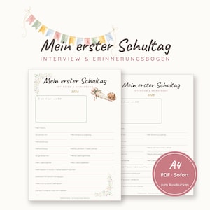Mein erster Schultag Interview & Erinnerungsbogen, Einschulung Geschenk Erinnerung, Schulkind 2026, bunt + zum Ausmalen, A4 PDF Download