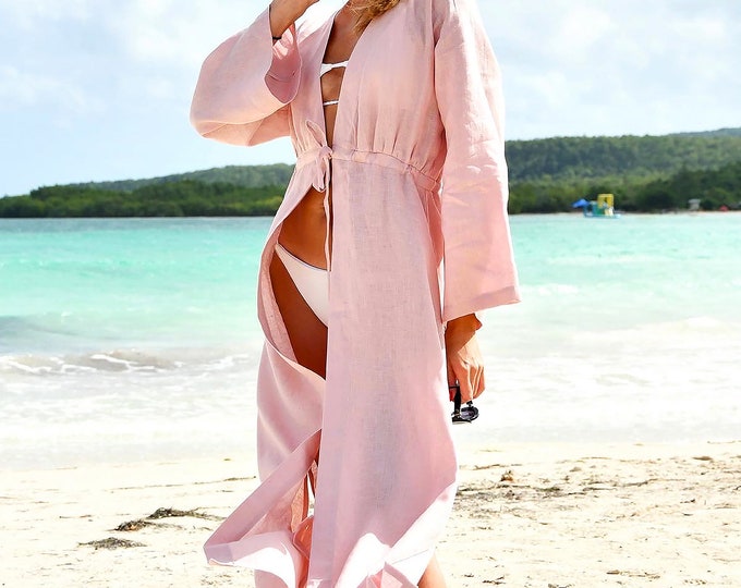 Women’s Linen Robe Elegant Robe Linen BathRobe Natural Materials Robe with widen sleeves Bathrobe with side slits gift for Her Summer robe