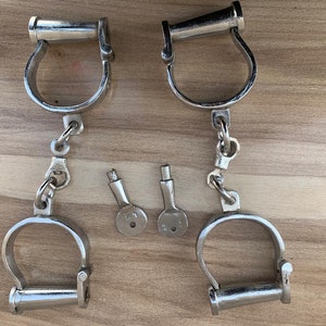 Antique Style Vintage look Iron & Nickel Plated Hand Forged Handcuffs with Key Collectible 2 pc- P140