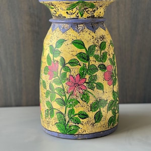HOME DECORE- Vintage Look Hölzerne Multicolor Blumen-Design Blumenvase, Topf, Planter-P157