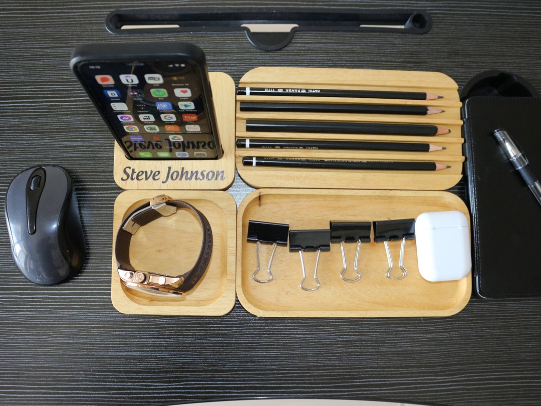Personalized Desk Organizer Wooden Desk Organization Set Etsy