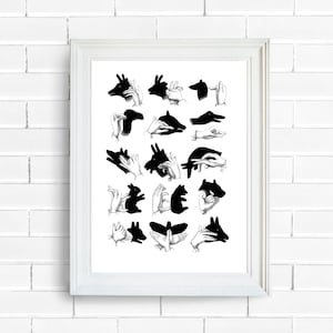 Digital Print Wall Decor Vintage Hand Shadow Puppets Chart Guide Cottagecore Fairycore Witchcore Dark Academia Goth Printable Art