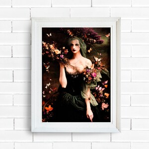 AI Art Digital Print Decor Vintage Moody Grunge Woman Flowers Floral Cottagecore Fairycore Witchcore Dark Academia Printable Art