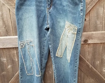 Akademiks streetwear, hip hop, jeans with Jean patches 34x30