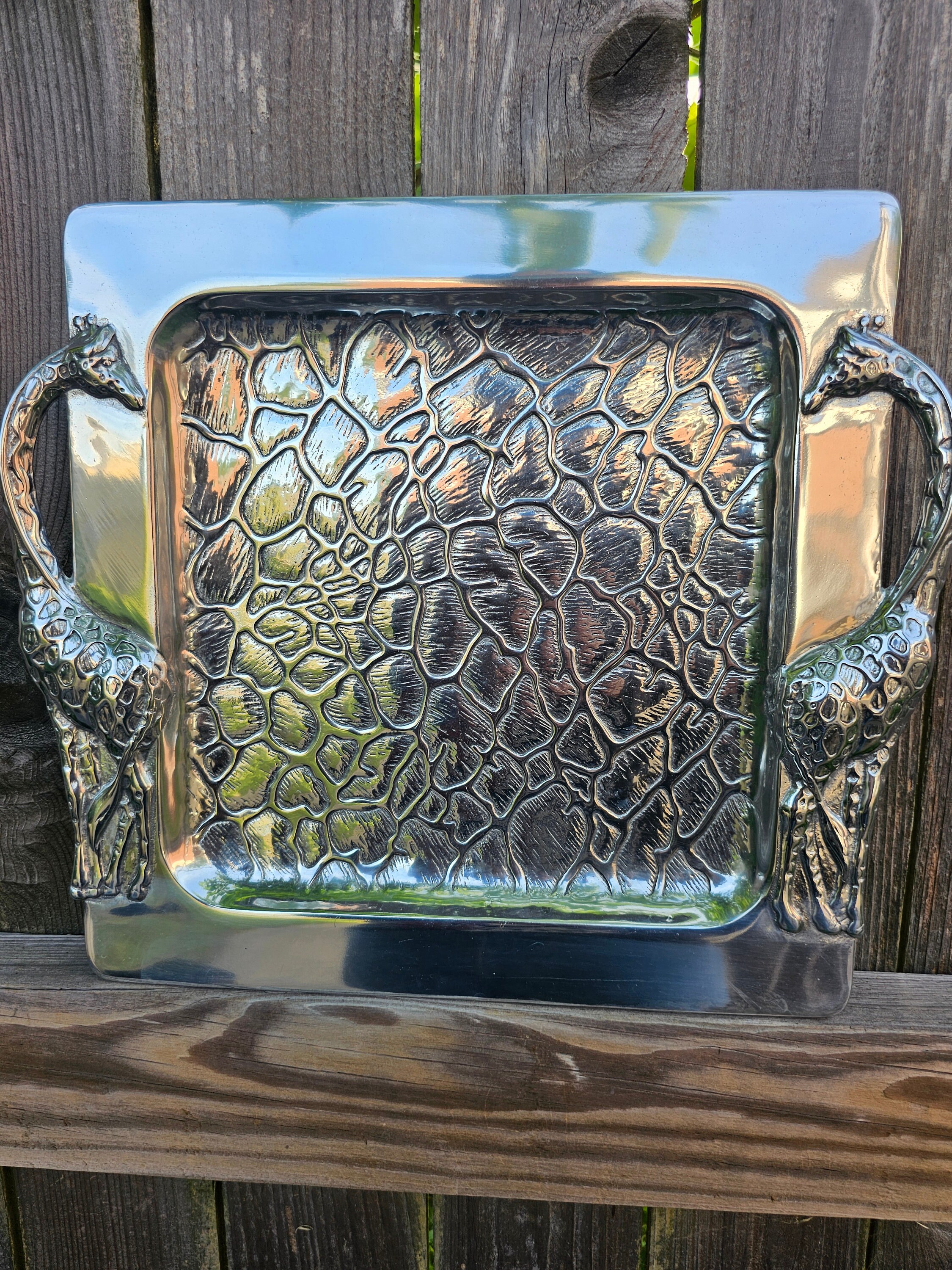 Arthur Court  giraffe tray 2002 aluminum