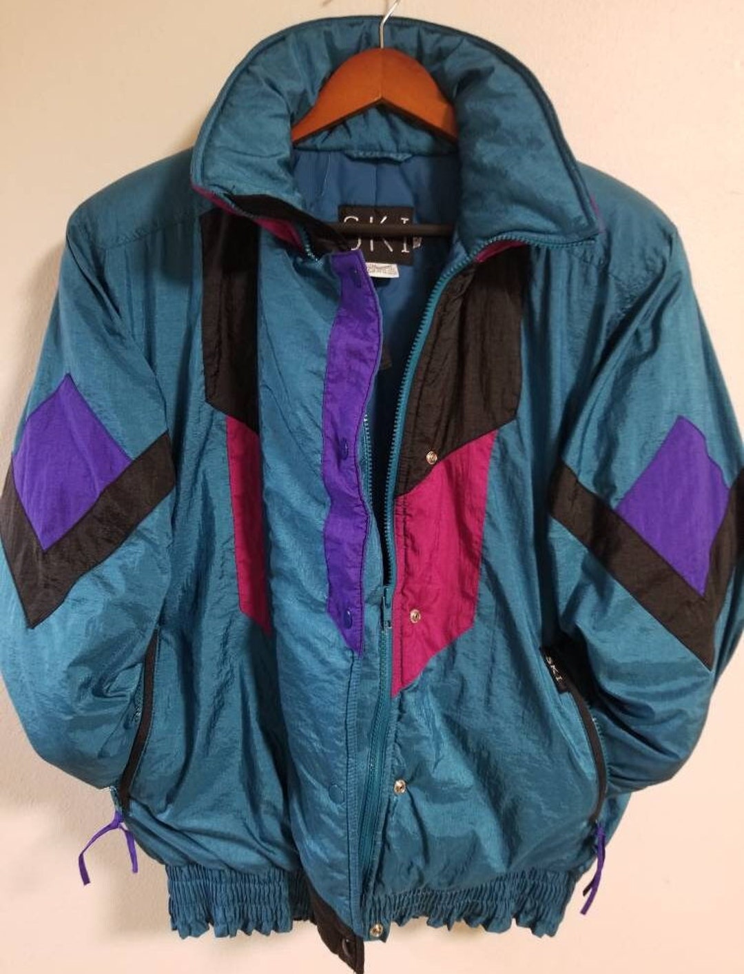 90's SKI Brand Puffy Block Print Ski Jacket - Etsy