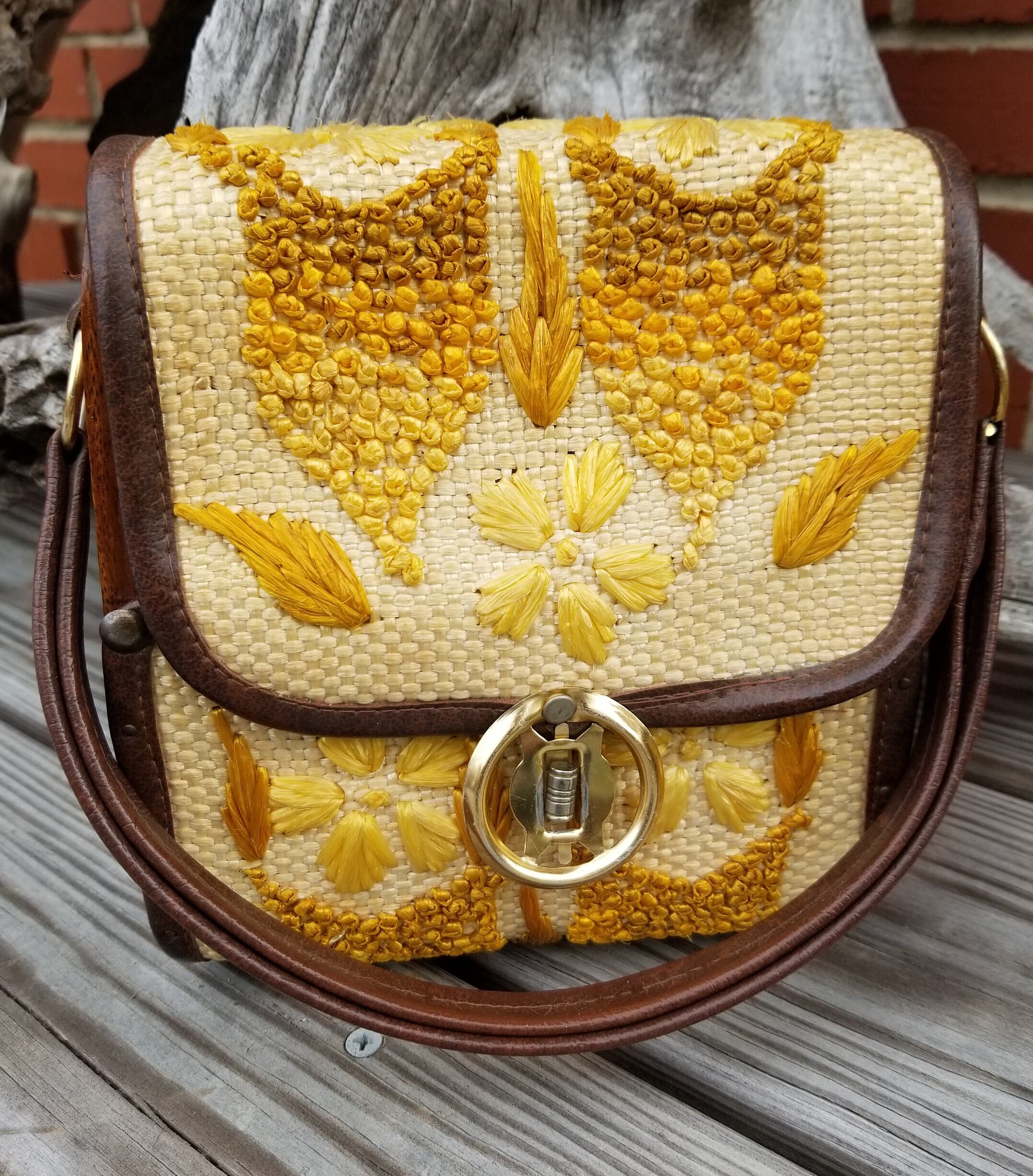 Adorable Ivory Wood Handle Rattan Bag - All Handbags