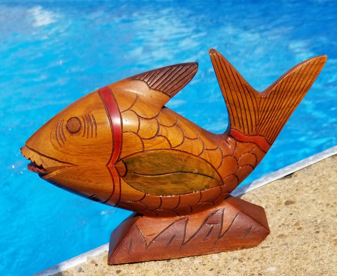 Hand Carved Wood Fish Etsy