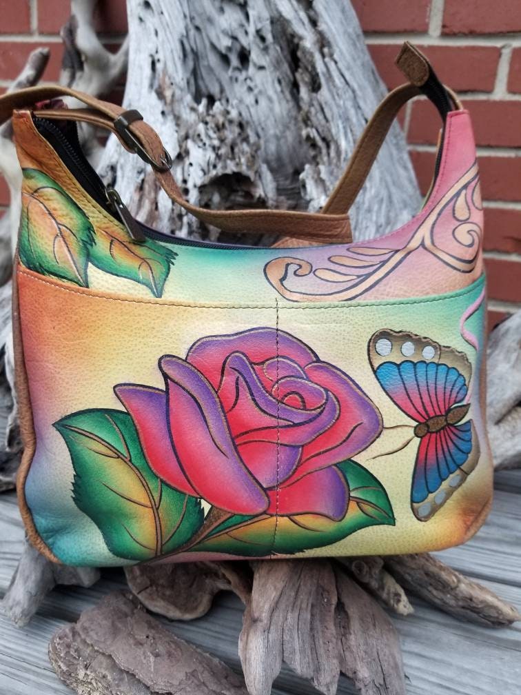 Custom Hand-painted Oil Slick Bag / Trippy Rainbow Handbag 