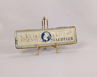 Vintage Mars Staedtler Pencil Tin Germany 1940s 1950s Hinged Lithograph Pencil Case Stationery Collectible
