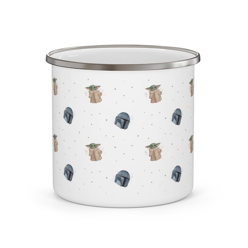 Taza de camping esmaltada de Mandalorian y Baby Yoda imagen 1