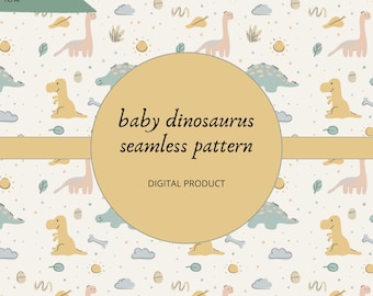 Pastel Dinosaur Seamless Pattern, Baby Nursery Decor (JPG and PNG)