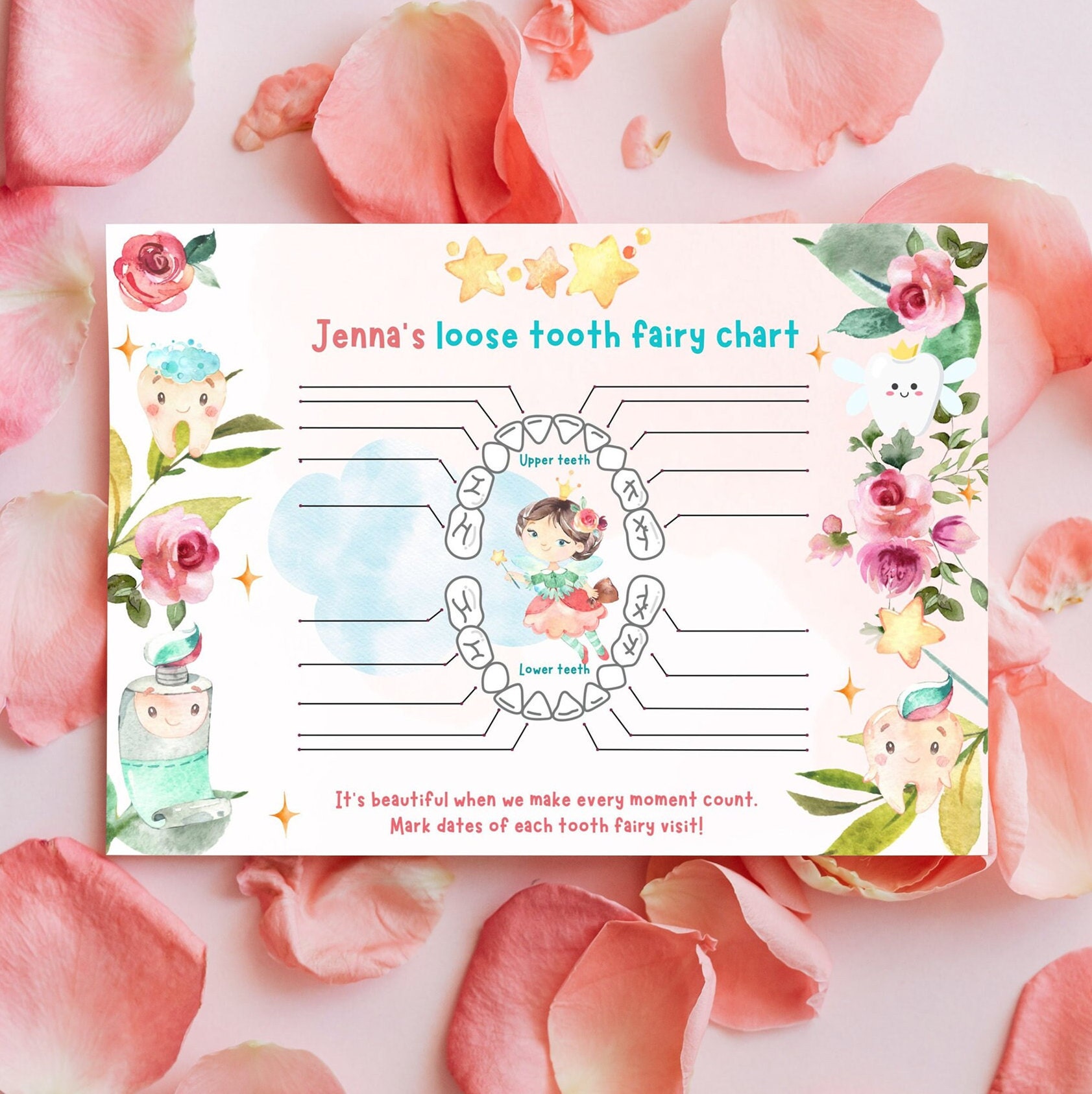 Editable Tooth Chart / Tooth Record Chart / Milk Tooth Chart / Etsy