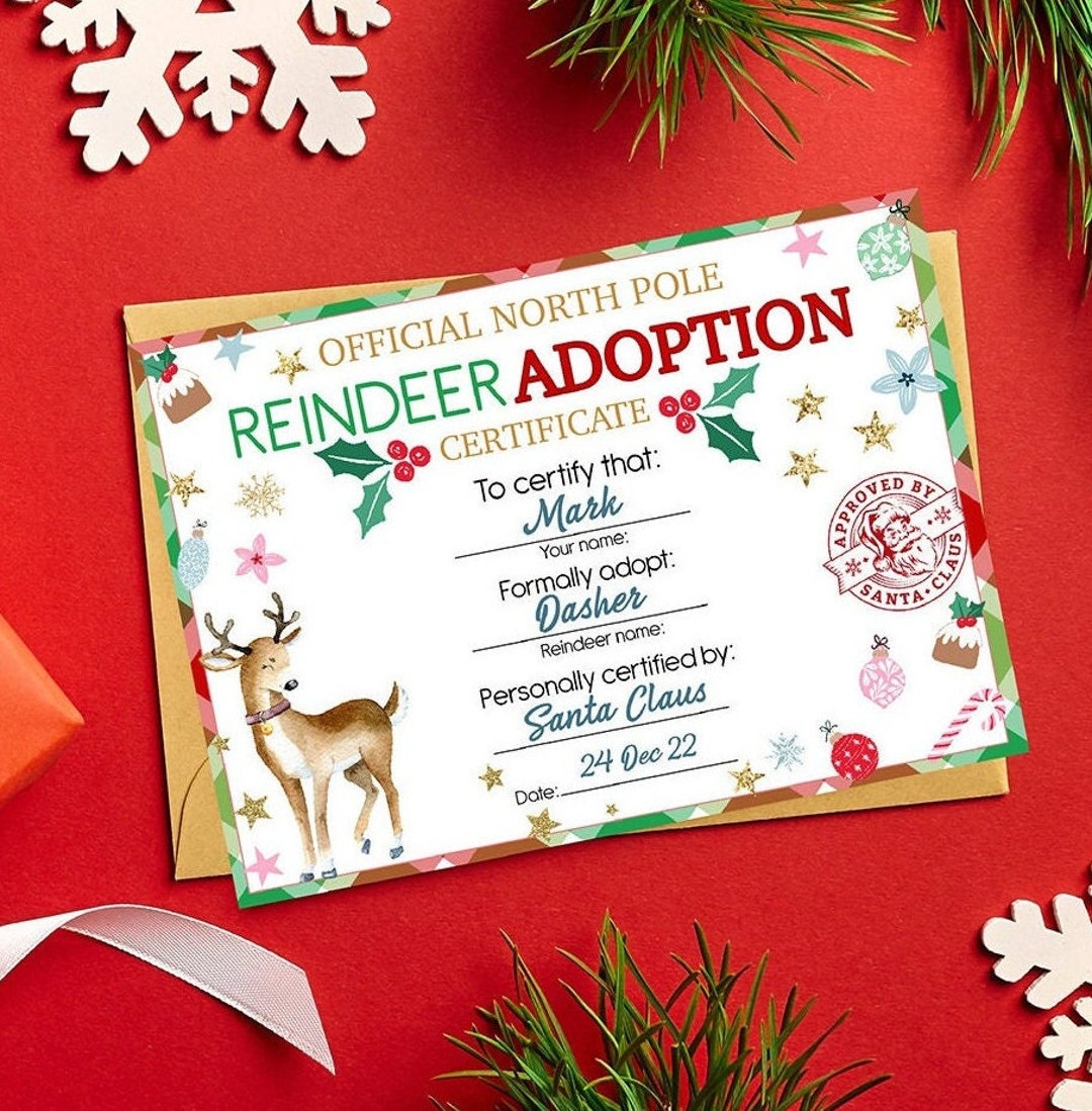 Adopt a Reindeer / Editable Certificate / Christmas Child Gift Etsy Adopt a Reindeer / Editable Certificate / Christmas Child Gift Etsy