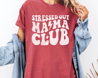 Koszulka retro „Stresed Out Mama Club” | Zabawna koszulka z motywem życia mamy