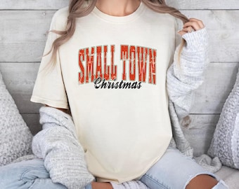 Koszulka świąteczna z grafiką "Small Town Christmas", koszulka świąteczna w stylu retro
