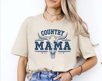 Koszulka Country Mama, koszulka w stylu western z czaszką byka, odzież Cowgirl Southern Mom
