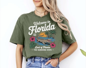 Camiseta con estampado de caimán de Florida / Recuerdo retro del Estado del Sol