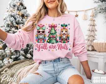 Bluza świąteczna Y’all Are Nuts: zabawny świąteczny sweter z okrągłym dekoltem „Dziadek do orzechów”