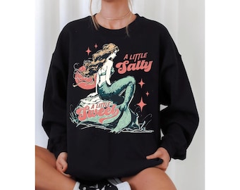 Felpa con grafica sirena, girocollo stile cowgirl costiero retrò