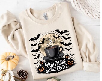 Halloween Coffee Sweatshirt: Spooky Bats, Pumpkin Spice Latte Design