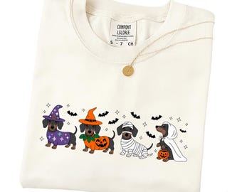 Maglietta Comfort Colors Halloween Dachshund: Maglietta spettrale con cane fantasma