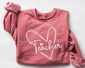 Bluza z nadrukiem "Heart Teacher", okrągły dekolt dla nauczyciela, prezent dla szkoły