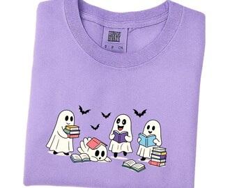 Comfort Colors Ghost Reading Book T-Shirt: Trendy Halloween Gift