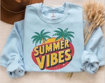 Koszulka Summer Vibes, grafika z palmą retro, koszulka tropikalna