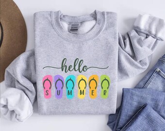 Bluza z nadrukiem Hello Summer, top z klapkami, kolorowa letnia koszula, prezent na wakacje