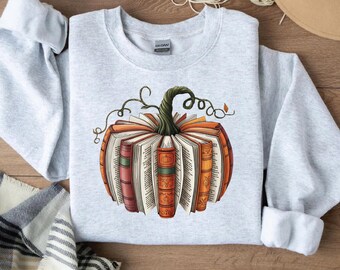 Fall Book Pumpkin Cotton Shirt: Halloween Book Lover Tee