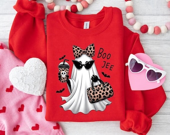 Boo-Jee Ghost Sweatshirt: Leopard Print Girly Halloween Tee