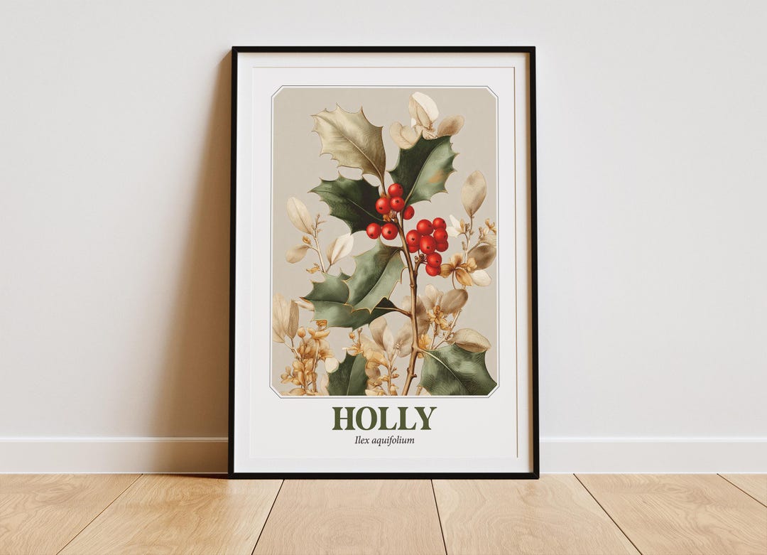 vintage-holly-botanical-print-antique-floral-illustration-poster-etsy-uk