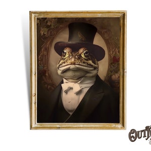 Toad Victorian Portrait, Vintage Cottagecore, Animal Wall Art, Dark Academia Print, Vintage Poster, Art Poster Print, Gothic Victorian Art