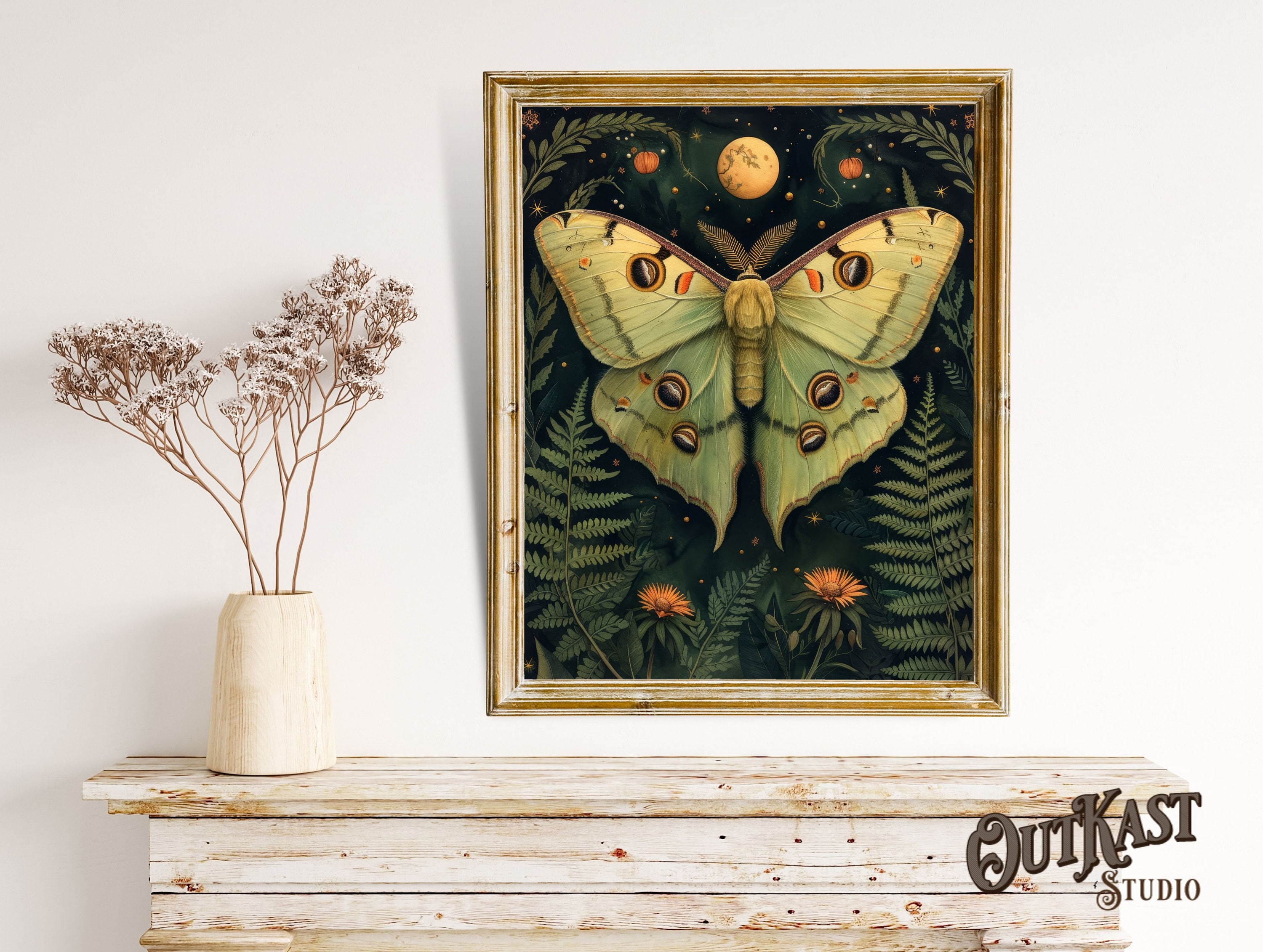 Luna Moth Botanical Art Print, Dark Academia Cottagecore Decor - Etsy