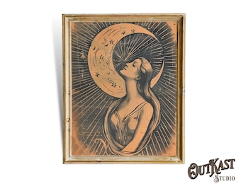 Art Nouveau Moon Goddess Print, Vintage Celestial Poster