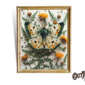 Moths and flowers, botanical illustrations, magic art print, boho Aesthetic, poppy art print, Cottagecore Nature print, moths giclee