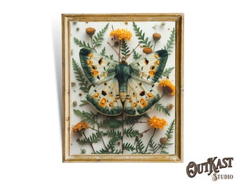 Botanical Moth and Poppy Art Print, Cottagecore Nature Illustration