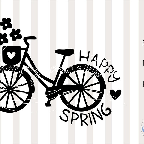 SVG Fahrrad, Frühling, Happy Spring, Plotterdatei, DXF, Cricut, Silhouette