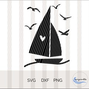 Nave SVG con gabbiani, DXF, PNG, estate, mare, gabbiani, marittimo, veliero