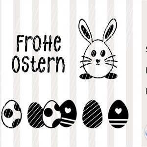 SVG Frohe Ostern, Osterhase, Ostereier, DXF, PNG
