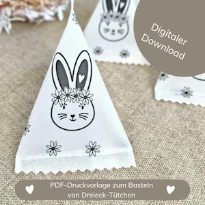 PDF-utskrivbar mall för att tillverka trekantiga väskor, blomsterhare, påsk, utskrivbar mall