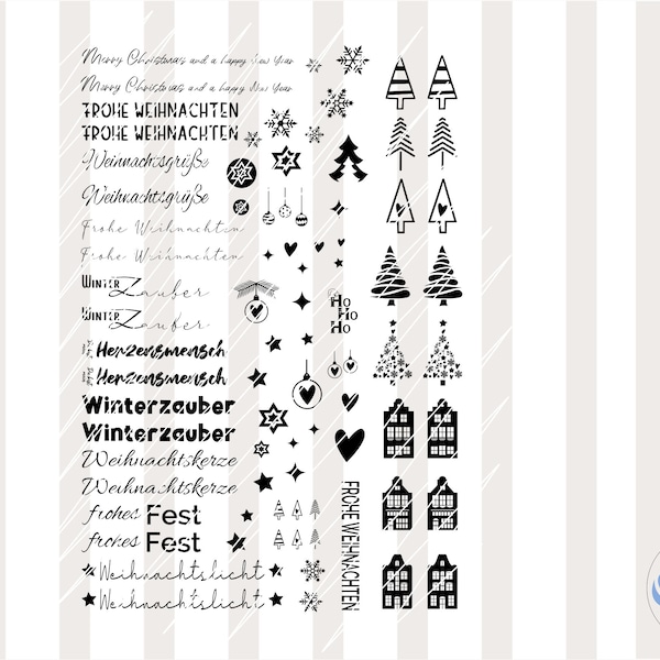 PDF Vorlage für Kerzen, Kerzentattoo, Wasserschiebefolie, Weihnachten, Stabkerzen Datei, Kerzensticker, PDF Vorlage, DIY-Projekt,