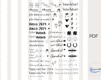 New Year's Eve, PDF template for candles, candle tattoo, water slide film, New Year, stick candles file, candle stickers, DIY project