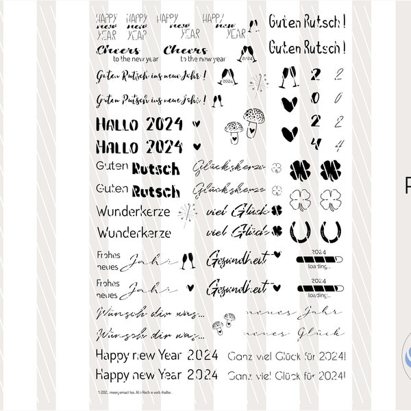 New Year's Eve, PDF template for candles, candle tattoo, water slide, New Year, stick candle file, candle sticker, DIY project