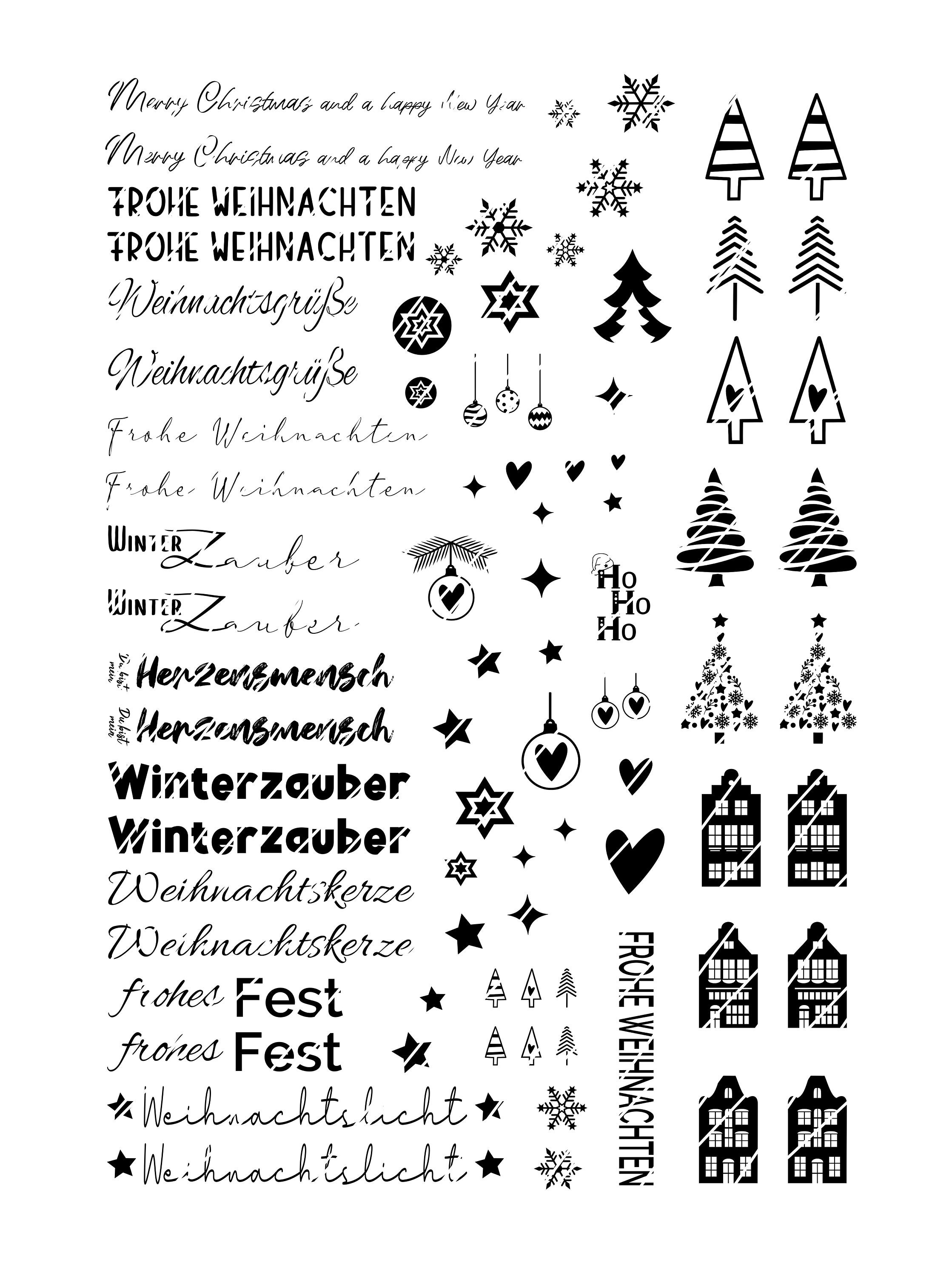 PDF Vorlage für Kerzen, Kerzentattoo, Wasserschiebefolie, Weihnachten