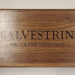 2015 Salvestrin 1.5L Laser Engraved Mahogany Wine Box With Hinged Lid and Latches - Salvestrin Dr. Crane Vineyards Wooden Wine Box